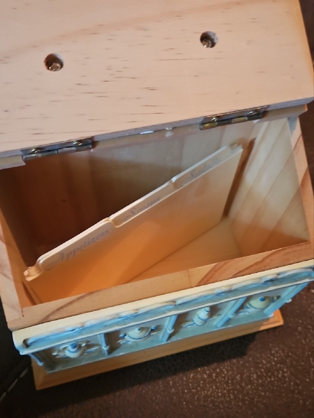 Wooden Recipe Box with Decorative Cottagcore Front in Cream and Natural Wood - Picture 13 of 13